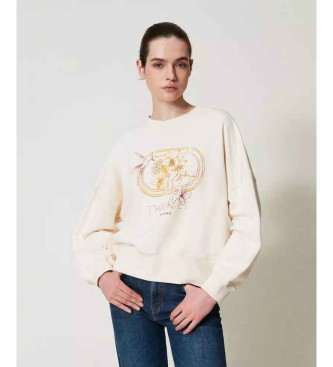 Twinset Beigefarbenes Sweatshirt mit Kolibri-Druck