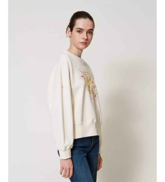 Twinset Beigefarbenes Sweatshirt mit Kolibri-Druck