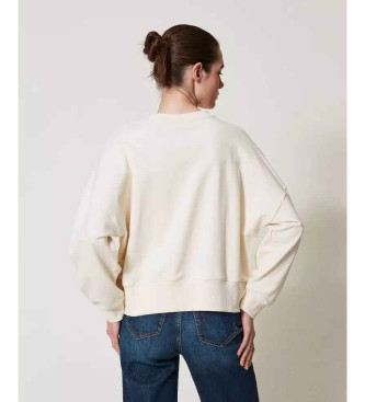 Twinset Beigefarbenes Sweatshirt mit Kolibri-Druck