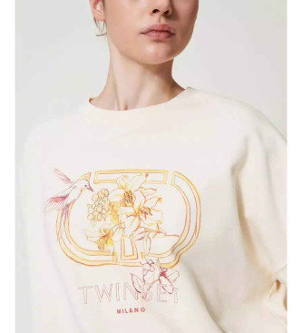 Twinset Beigefarbenes Sweatshirt mit Kolibri-Druck