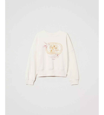 Twinset Beigefarbenes Sweatshirt mit Kolibri-Druck