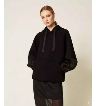 Twinset Schwarzes Sweatshirt aus Scuba und Organza
