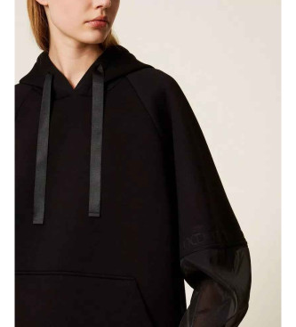 Twinset Schwarzes Sweatshirt aus Scuba und Organza