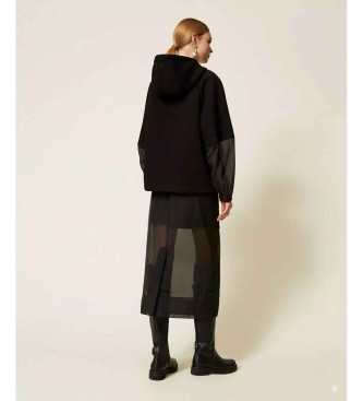 Twinset Schwarzes Sweatshirt aus Scuba und Organza