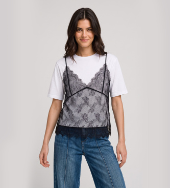 Twinset Ronde hals T-shirt en witte kanten top