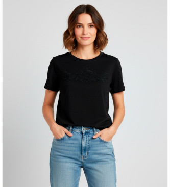 Twinset Maglietta floreale nera ricamata
