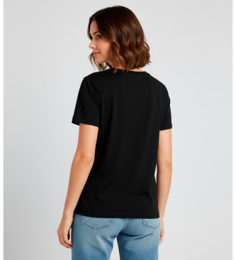 Twinset Maglietta floreale nera ricamata