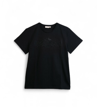 Twinset Maglietta floreale nera ricamata