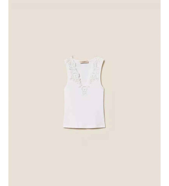 Twinset Ribbed top with white lace