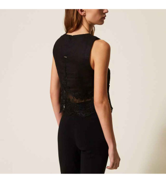 Twinset Top in lino con pizzo nero