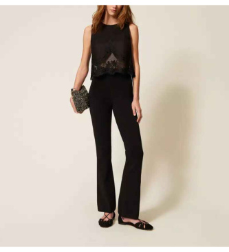 Twinset Top in lino con pizzo nero