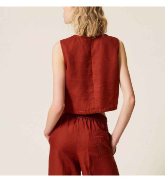 Twinset Top de lino con logotipo bordado granate