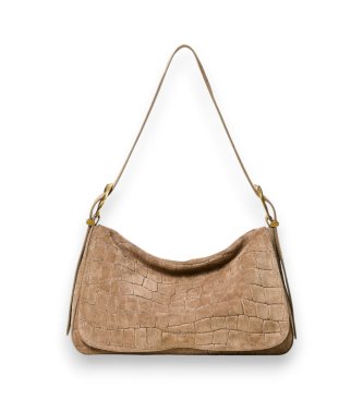 Twinset Liliane taske i ruskind med krokodilleprint i beige