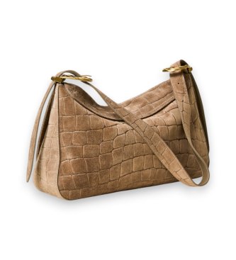Twinset Liliane taske i ruskind med krokodilleprint i beige
