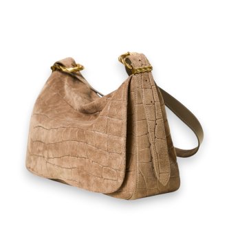 Twinset Liliane taske i ruskind med krokodilleprint i beige