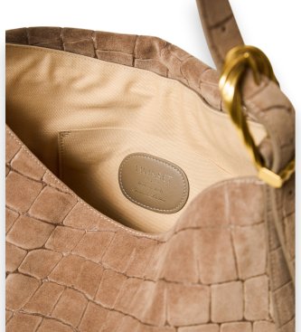 Twinset Liliane taske i ruskind med krokodilleprint i beige