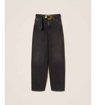Twinset Schwarze Jeans mit Grtel und Maxischnalle schwarz