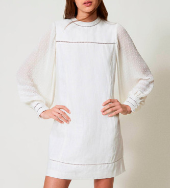 Twinset Off-white kort kjole i hr- og georgette-mix