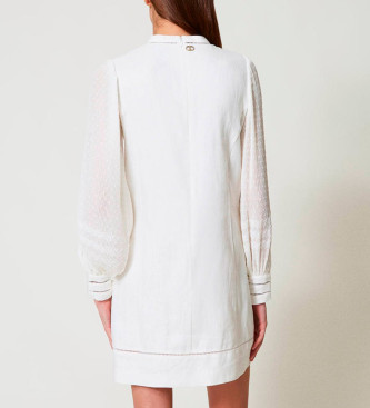 Twinset Off-white kort kjole i hr- og georgette-mix