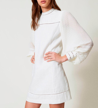 Twinset Off-white kort kjole i hr- og georgette-mix