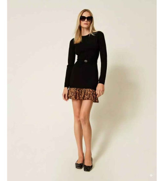 Twinset Kurzes Strickkleid mit schwarzem Animalprint-Einsatz