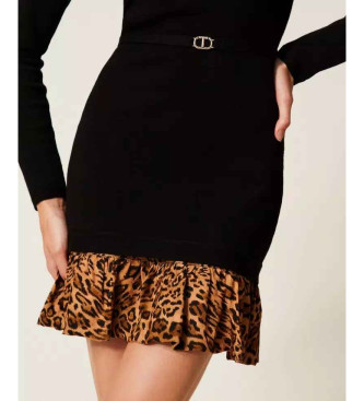 Twinset Kurzes Strickkleid mit schwarzem Animalprint-Einsatz
