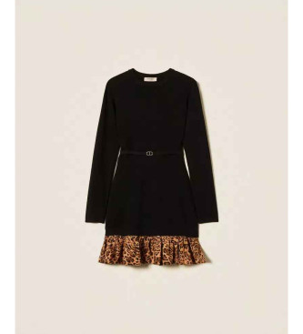 Twinset Kurzes Strickkleid mit schwarzem Animalprint-Einsatz