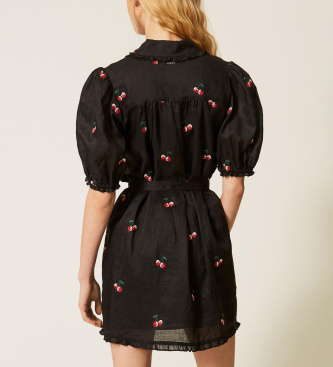 Twinset Robe courte Ramie avec broderie noire
