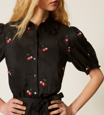 Twinset Robe courte Ramie avec broderie noire