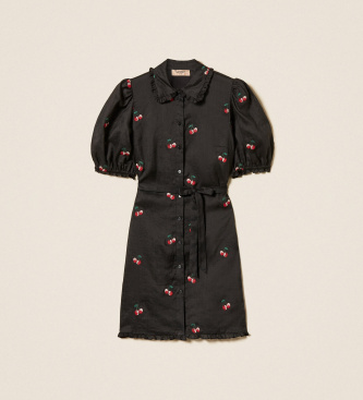 Twinset Robe courte Ramie avec broderie noire