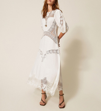 Twinset Linen-blend dress with white embroidery