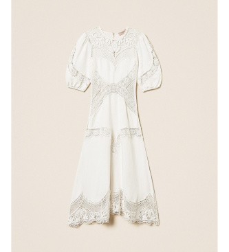 Twinset Linen-blend dress with white embroidery