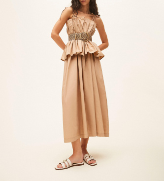 Twinset Vestido de popelina con volante beige