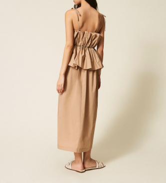 Twinset Vestido de popelina con volante beige