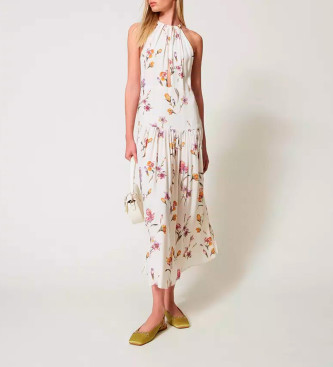 Twinset Abito lungo con scollo all'americana in crpe de chine con fiori