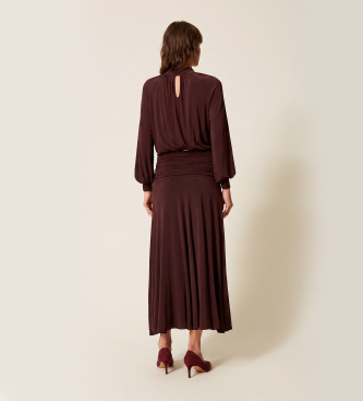 Twinset Lang draperet kjole i bordeaux