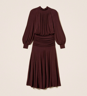 Twinset Lang draperet kjole i bordeaux