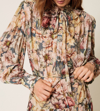 Twinset Lang blomsterprint kjole i crepe med flerfarvet mønster