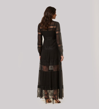 Twinset Lang georgette-kjole med sort blonde