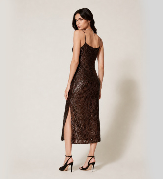 Twinset Lange bruine jurk met pailletten
