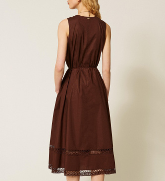 Twinset Robe longue en popeline avec broderie brune