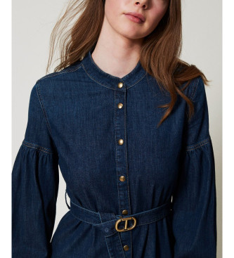 Twinset Lang denimkjole med navyfarvet blte