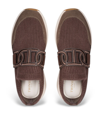 Twinset Running shoes in fabric with chocolate Oval T