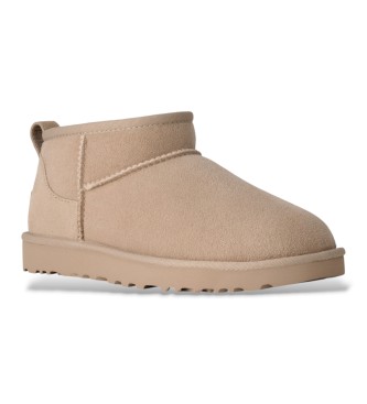 UGG Beige Classic Ultra Mini Stiefeletten aus Leder