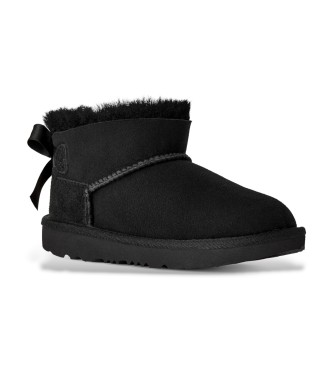 UGG Usnjeni škornji Ultra Mini Bailey Bow, črni