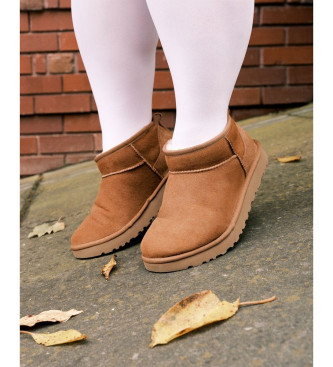 UGG Classic Ultra Mini brown leather ankle boots