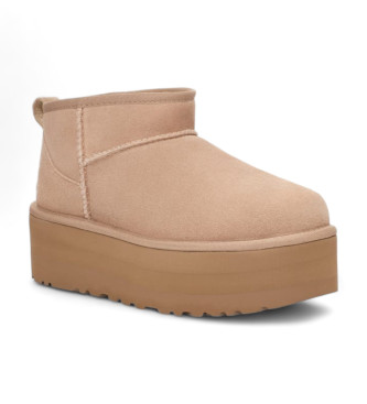 UGG Botines de Piel Classic Ultra Mini Platform beige