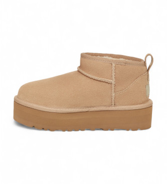 UGG Classic Ultra Mini Platform Leather Ankle Boots beżowy