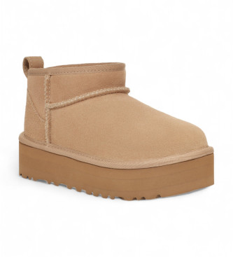 UGG Classic Ultra Mini Platform Leather Ankle Boots beżowy