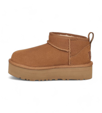 UGG Klassische Ultra Mini Plateau Lederstiefeletten braun